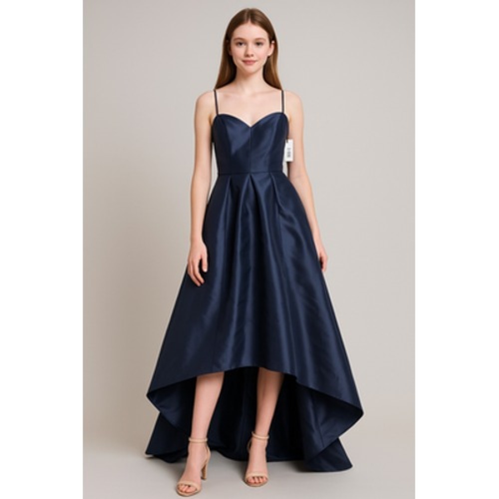 Alfred Sung Dress Womens 0 Navy D699S High Low Strapless Formal Evening Gown‎